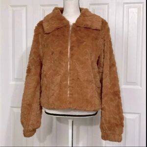 Band of the Free Faux Fur brown dark caramel tan Chevron Jacket coat LARGE